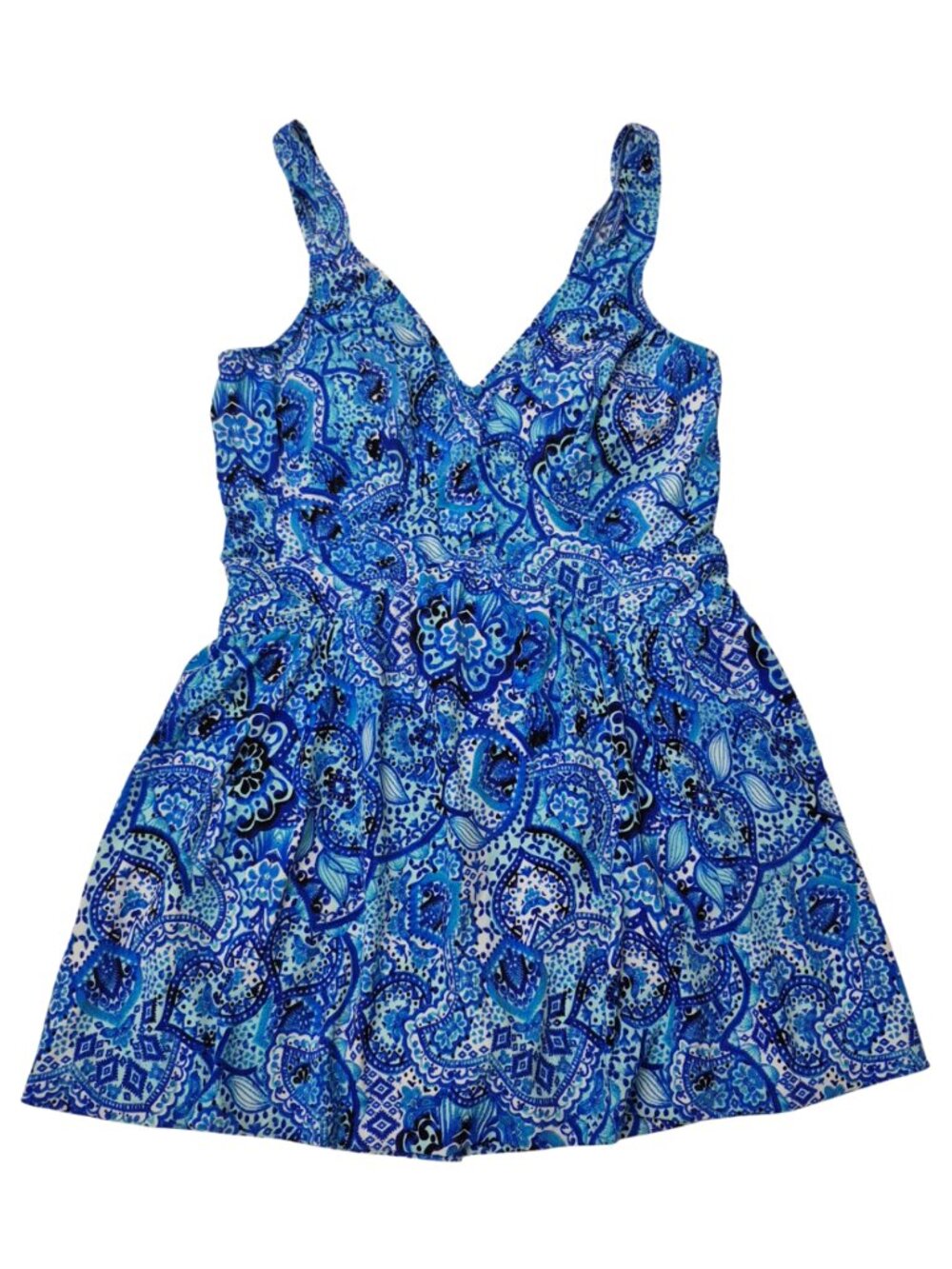 Rose Marie Reid Swimsuit Dress One Piece Tank Womens 18 Blue Teal Floral Vintage